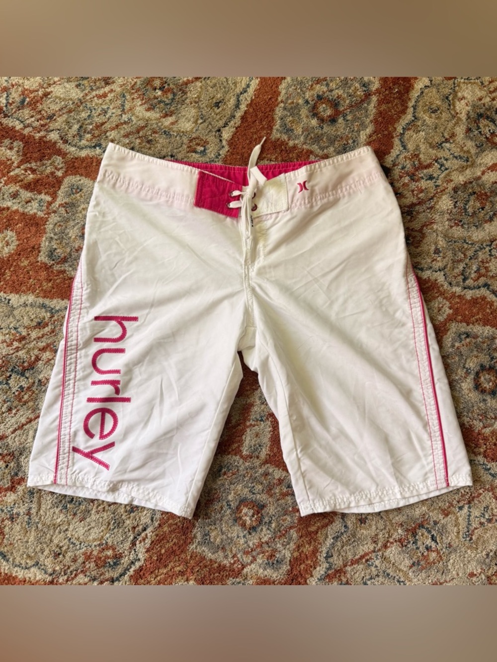 Y2K Hurley White & Pink Women's Surf Shorts